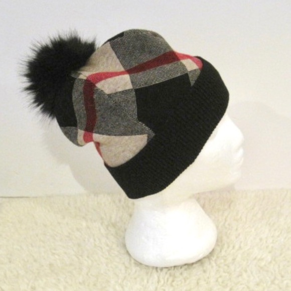 Rachel Zoe Tartan Check Knit Beanie With Pom Pom - Picture 5 of 8